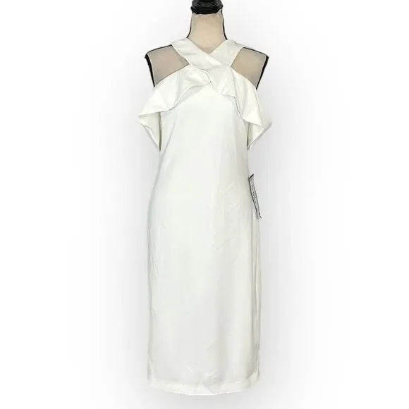 Rachel Rachel Roy Halter Sheath Dress Women's Large White Cold Shoulder NWT - Picture 1 of 8